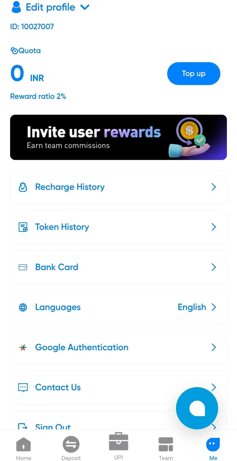 ShowPay profile with account balance and settings