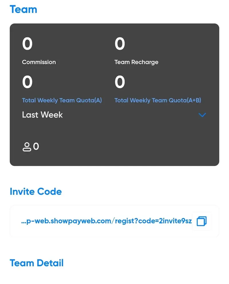ShowPay team overview with commission and weekly quota panels